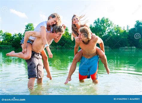 People Having Fun At Lake In Summer Stock Photo Image