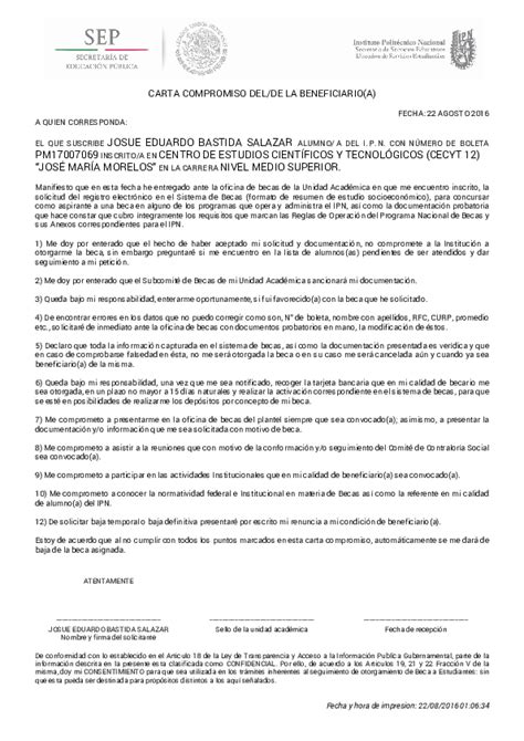 Pdf Carta Compromiso Delde La Beneficiarioa Josué Bastida