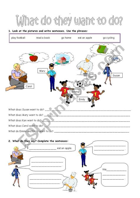 What Do They Want To Do Esl Worksheet By Mjmisa