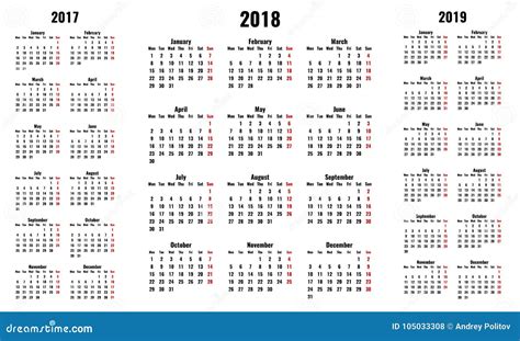 Calendari Semplici Di Vettore Per 2018 E 2017 2019 Anni Illustrazione