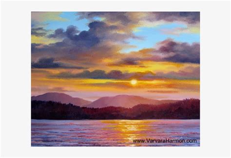 Lake Sunset By Varvara Harmon Sunset Over Lake Painting 600x600 Png
