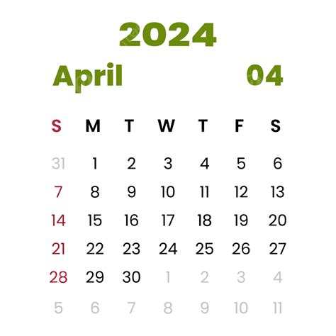 April 2024 Kalenderanzeige Im Einfachen Stil Vektor Kalender 2024