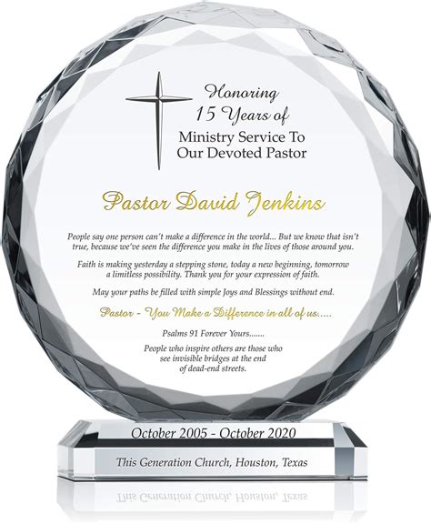 Personalized Crystal Pastor Plaque Customized With Pastor