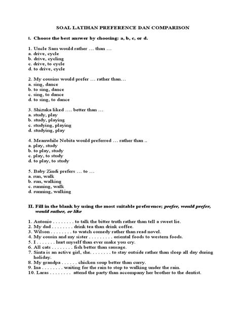 Soal Lat Preference Dan Degrees Of Comparison Pdf Foods Food And