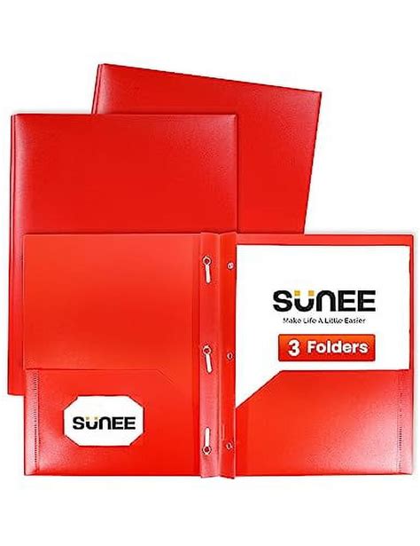 Sunee 2 Pocket Folders With Prongs 3 Pack Red Plastic Folders With