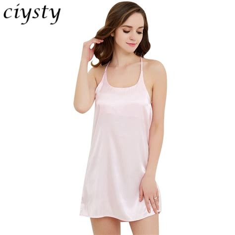 Ciysty Women Nightgowns Cotton Nightwear Sexy Spaghetti Strap V Neck Lace Casual Home Dress