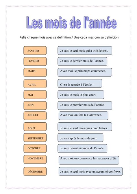 Les Mois De Lannée French Worksheets Teaching French Basic French