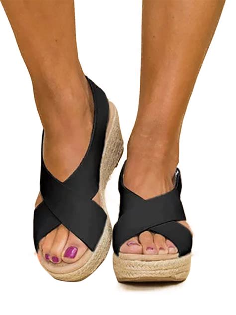Womens Colorful Sandals Slip On Wedge Platform Heel Peep Toe Ankle