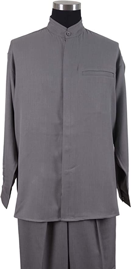 Milano Moda Banded Collar Long Sleeve Walking Suit M2826 Gray 2xl 44 At
