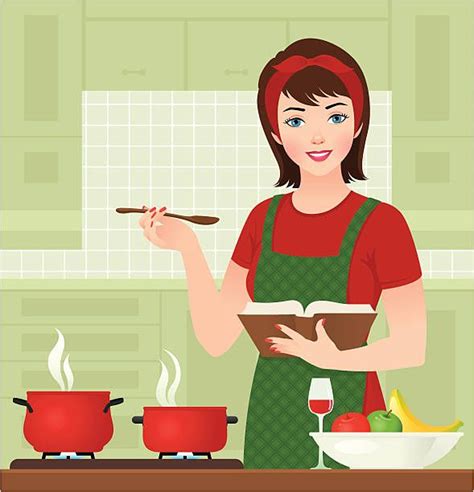 Vector Illustration Of Housewife In The Kitchen Cooking Deals Ama De