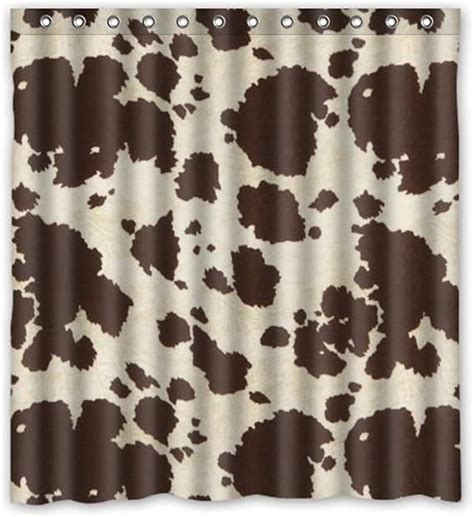 Luxury Fabric Shower Curtain Brwon Cowhide Cow Skin Look Cow Print