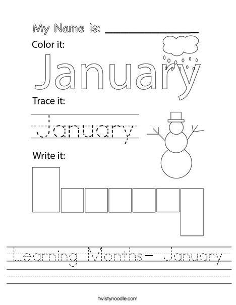 Learning Months January Worksheet Twisty Noodle January