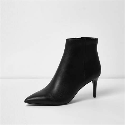 Lyst River Island Black Leather Pointed Kitten Heel Ankle Boots In Black