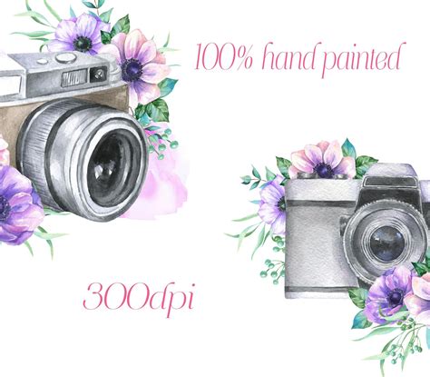Watercolor Vintage Camera With Flowers Clipart Retro Cameras Clip Art