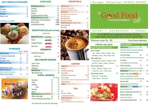 Good Food Cafe Fresh Food With A Healthy Twist Menu Card
