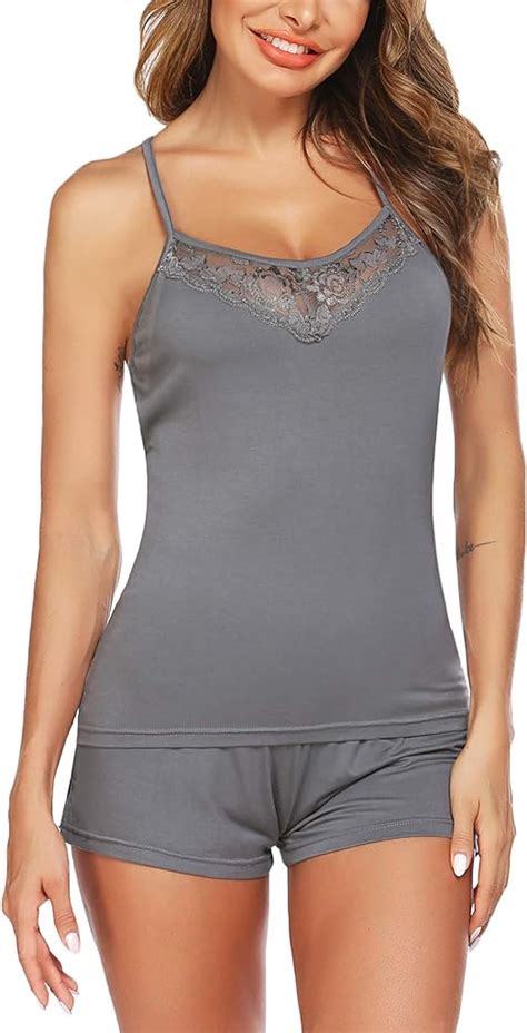 Avidlove Cami Sleep Set Sexy Pajama For Women Lace Sleepwear Set Camisoles And Shorts Grey Xxl