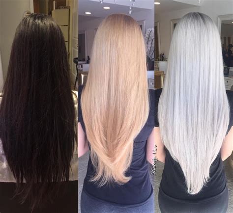 dark brown to platinum hair stylist nune hairbynune made this transformation ha… blonde