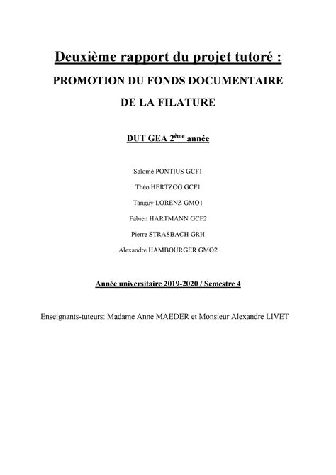 2 ème Rapport Deuxième Rapport Du Projet Tutoré Promotion Du Fonds