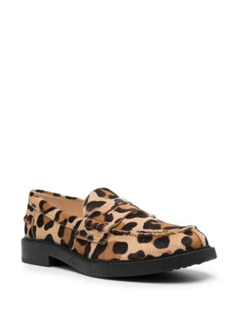Shop Brown Tods Leopard Print Penny Loafers With Express Delivery