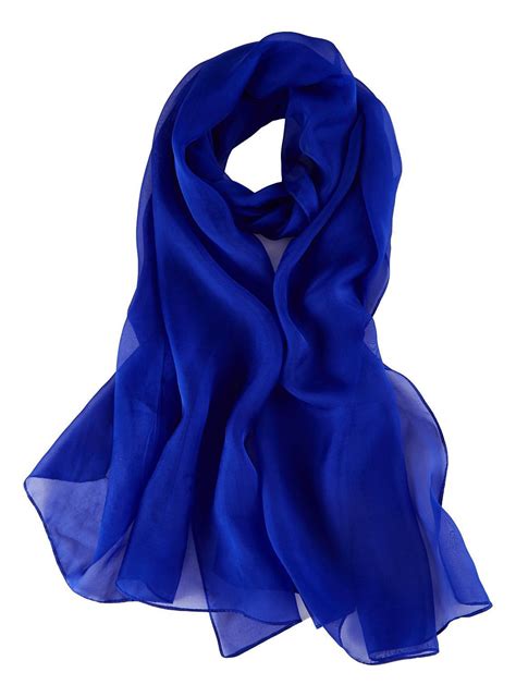 Long Silk Chiffon Scarf Solid Blue Color Sql204 Yangtze Store