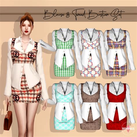 Rimings Blouse And Tweed Bustier Set Sims 4 Mods Clothes Sims 4