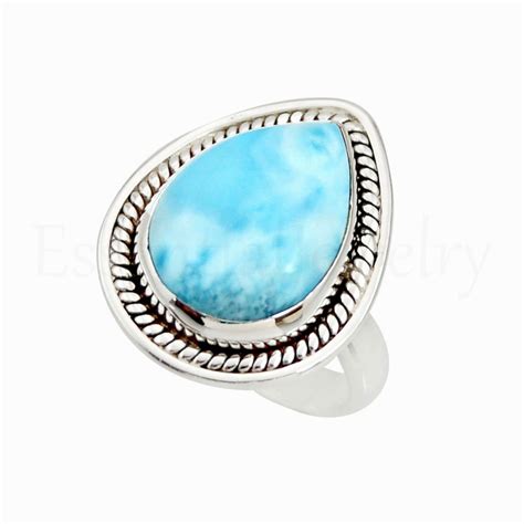Blue Larimar Ring Silver Jewelry 925 Sterling Silver Pear Etsy