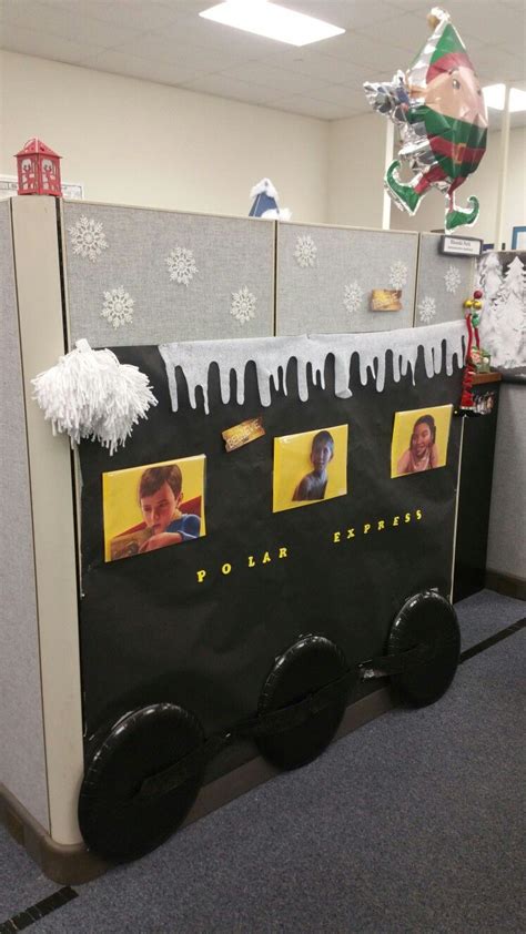 Small individual study area in a library. Polar Express. Decorating cubicles at work for Christmas. | Office christmas decorations ...