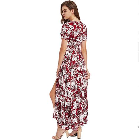 Bohemia Floral Print Long Women Dress Beach Ladies Sexy Summer Button Charlylifestyle