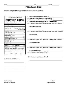Food web worksheet, reading food labels hand out and food nutrition labels. Food Label Quiz by The Culinary Teacher in Me | Teachers ...