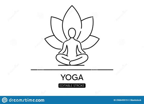 Yoga Fitness Line Icon Relax Meditation Practice Human Sitting In