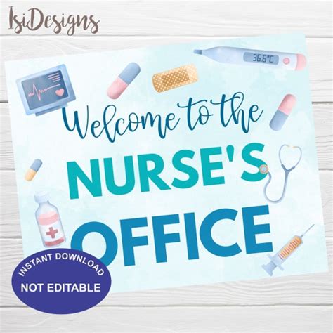 Welcome To The Nurses Office Printable Sign School Nurse Door Sign