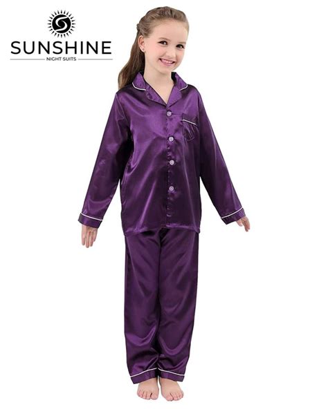 Purple Silk Pajamas Set For Girls Pajamas Nightwears