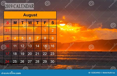 Template Of 2019 Monthly Calendar With Amazing Nature Landscape Stock