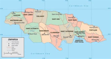 Map Of Jamaica Parishes And Their Capitals The World Map