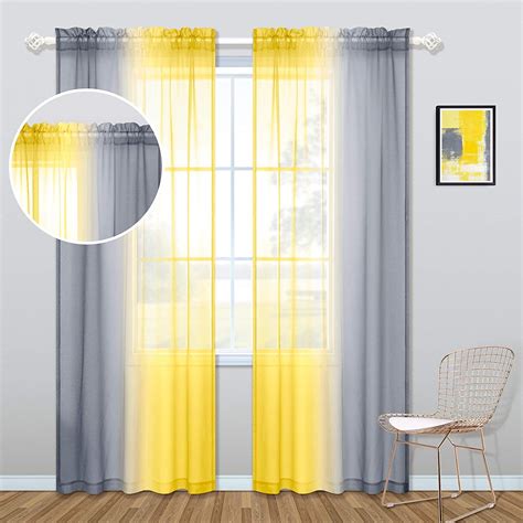 Yellow And Gray Curtains 84 Inch Length For Living Room Set