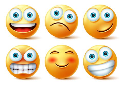 Emojis And Emoticons Face Vector Set Emoji Cute Faces In Happy Angry