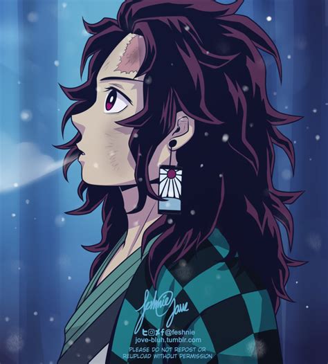 Kny Long Haired Tanjiro By Feshnie On Deviantart Anime Demon