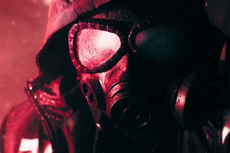 Wallpaper Gas Masks Hood Dark Red Military Digital Art Mask