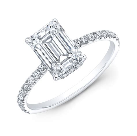 15ct Emerald Cut Natural Diamond Natural Hidden Halo Pave Diamond Engagement Ring Gia