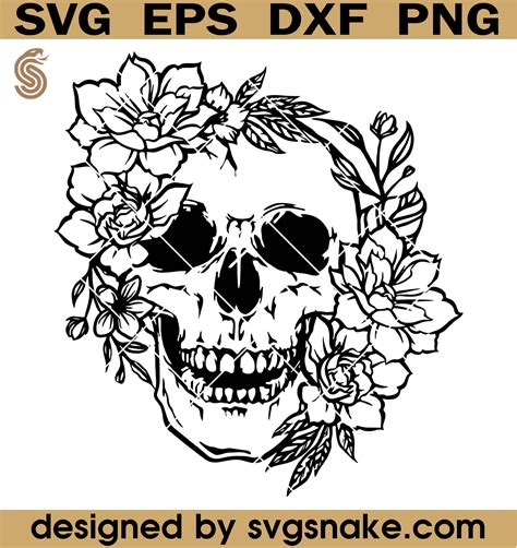 Flowers Grow On Skulls Svg Floral Skull Svg Skull Stencil Svg Svg Snake