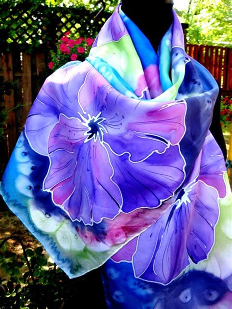 Hand Painted Silk Scarf Tropical Flowers Etsy Silk Painting Silk