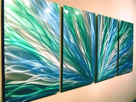 Radiance Blue Green Abstract Metal Wall Art Contemporary Modern Decor