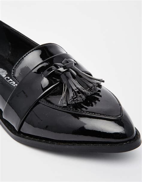 Daisy Street Black Patent Tassel Flat Loafer Shoes Lyst