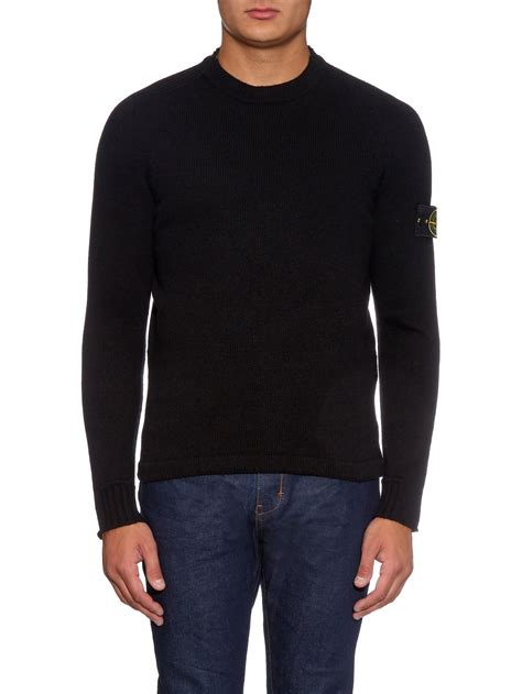 Lyst Stone Island Crew Neck Wool Blend Sweater In Black For Men