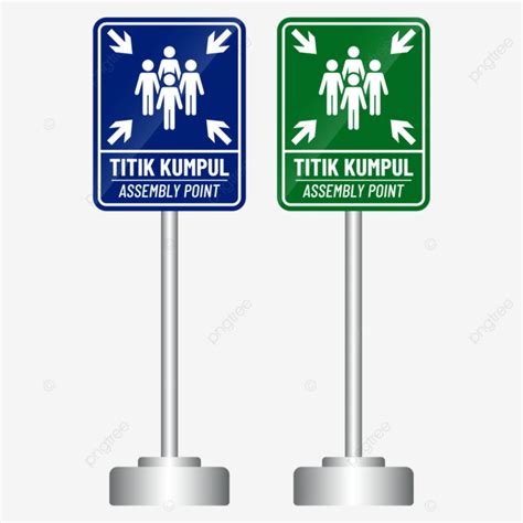 Two Poles Assembly Point Sign In Blue And Green Colors Vector Assembly