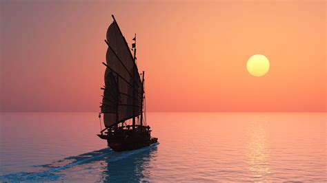 Photo Sea Sun 3d Graphics Sunrises And Sunsets Sailing 1920x1080
