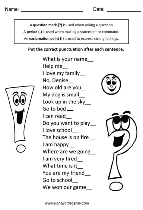 11 Best Images of Period Worksheet Grade 1 - Exclamation Sentences