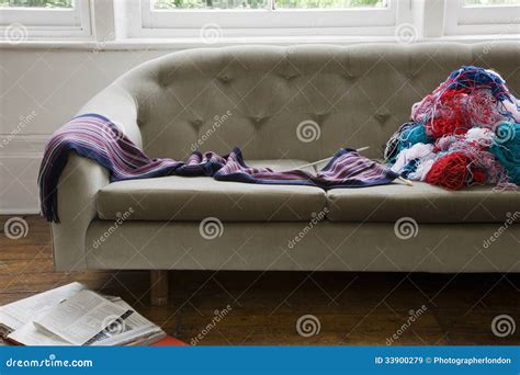Messy Wool Threads On Sofa Stock Image Image Of Indoors 33900279
