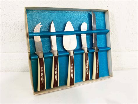 Vintage Set 5 Sheffield Cheeseboard Serving Knives Knife Mid Century