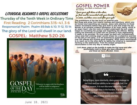 Liturgical Readings Gospel Reflections For Thursday Of The Tenth Week